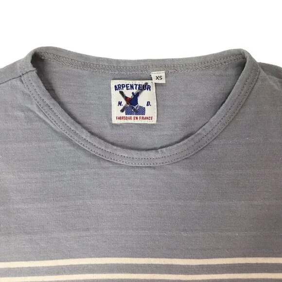 Arpenteur Top Shirt Mens XS France Pullover Striped 3/4 Sleeve Pocket Gray White - Picture 6 of 6